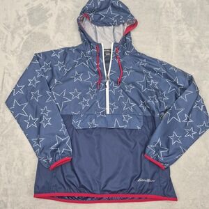Eddie Bauer Women's M Star Print Anorak Windbreaker Navy Blue Half Zip  USA Flag